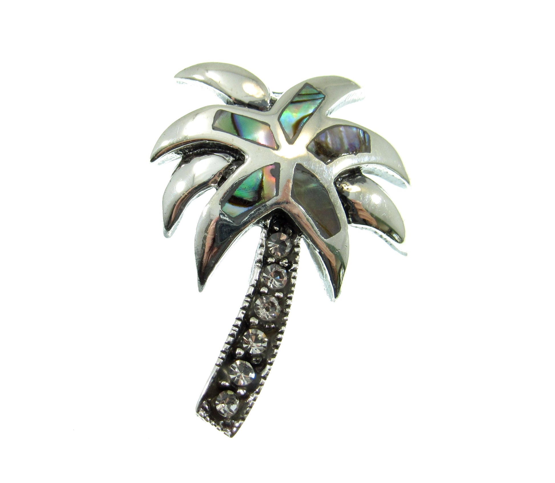 925 Abalone Shell Palm Tree Slide Pendant Necklace, Solid Sterling Silver Tropical Beach Jewelry
