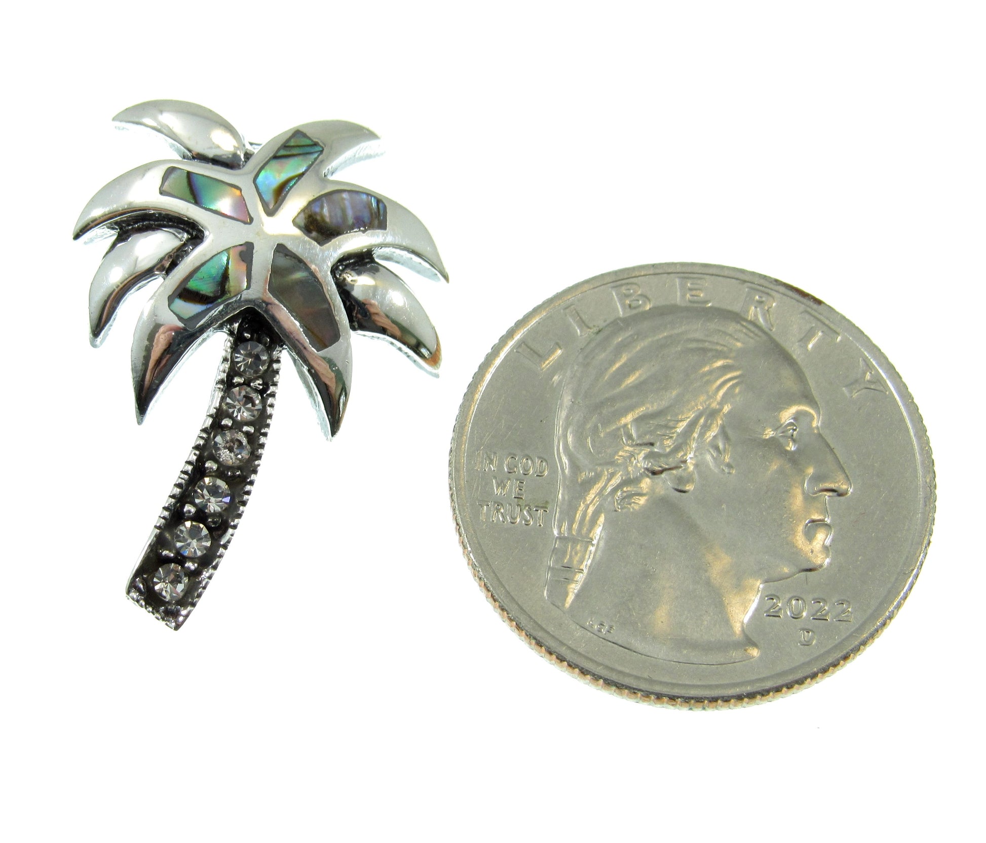 925 Abalone Shell Palm Tree Slide Pendant Necklace, Solid Sterling Silver Tropical Beach Jewelry