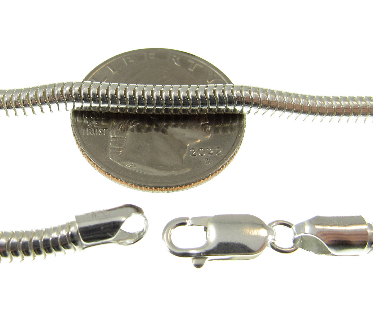 4MM Round Snake Chain, Solid 925 Sterling Silver, Snake 400 Gauge, Chunky Necklace, Italian Unisex Layering / Stacking Chain, Made in Italy