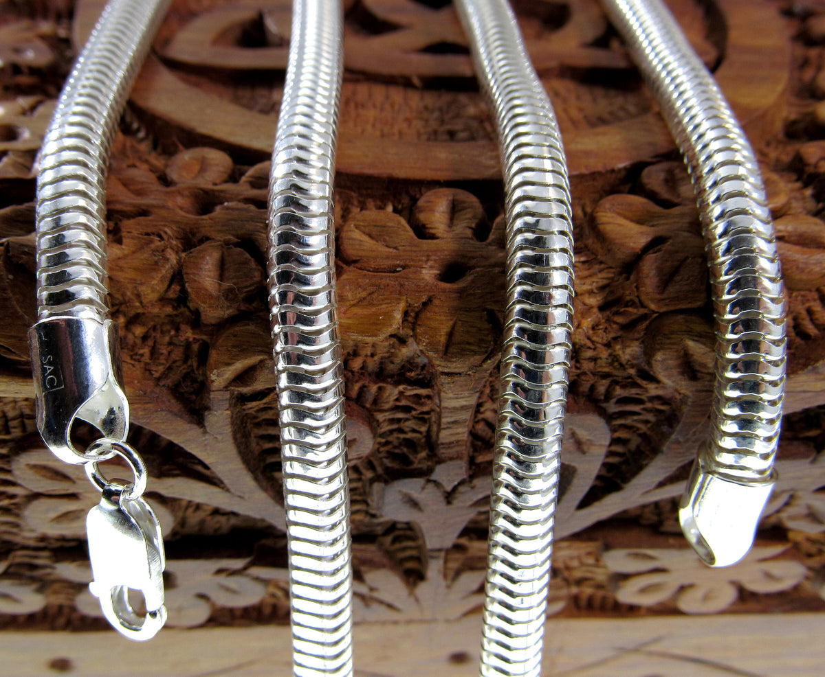 5MM Solid 925 Sterling Silver Italian Round Snake Chain, Thick Necklace, Made in Italy, 16" - 30" Inches, for Men or Women