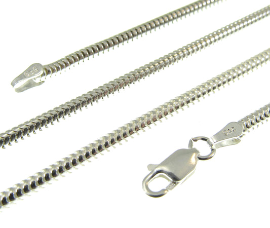2.5MM Solid 925 Sterling Silver Italian Round Snake Chain, Unisex Bracelet or Necklace, Made in Italy, 16" - 30" Inches, for Men or Women