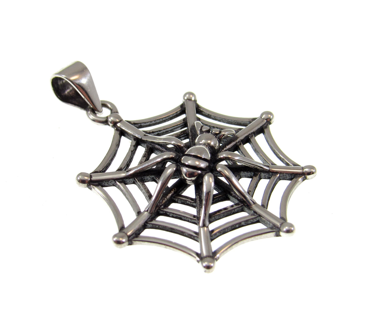 Solid 925 Sterling Silver Spider on her Web Pendant, Gothic Spider Necklace Charm