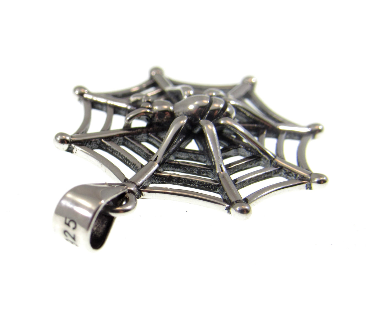 Solid 925 Sterling Silver Spider on her Web Pendant, Gothic Spider Necklace Charm