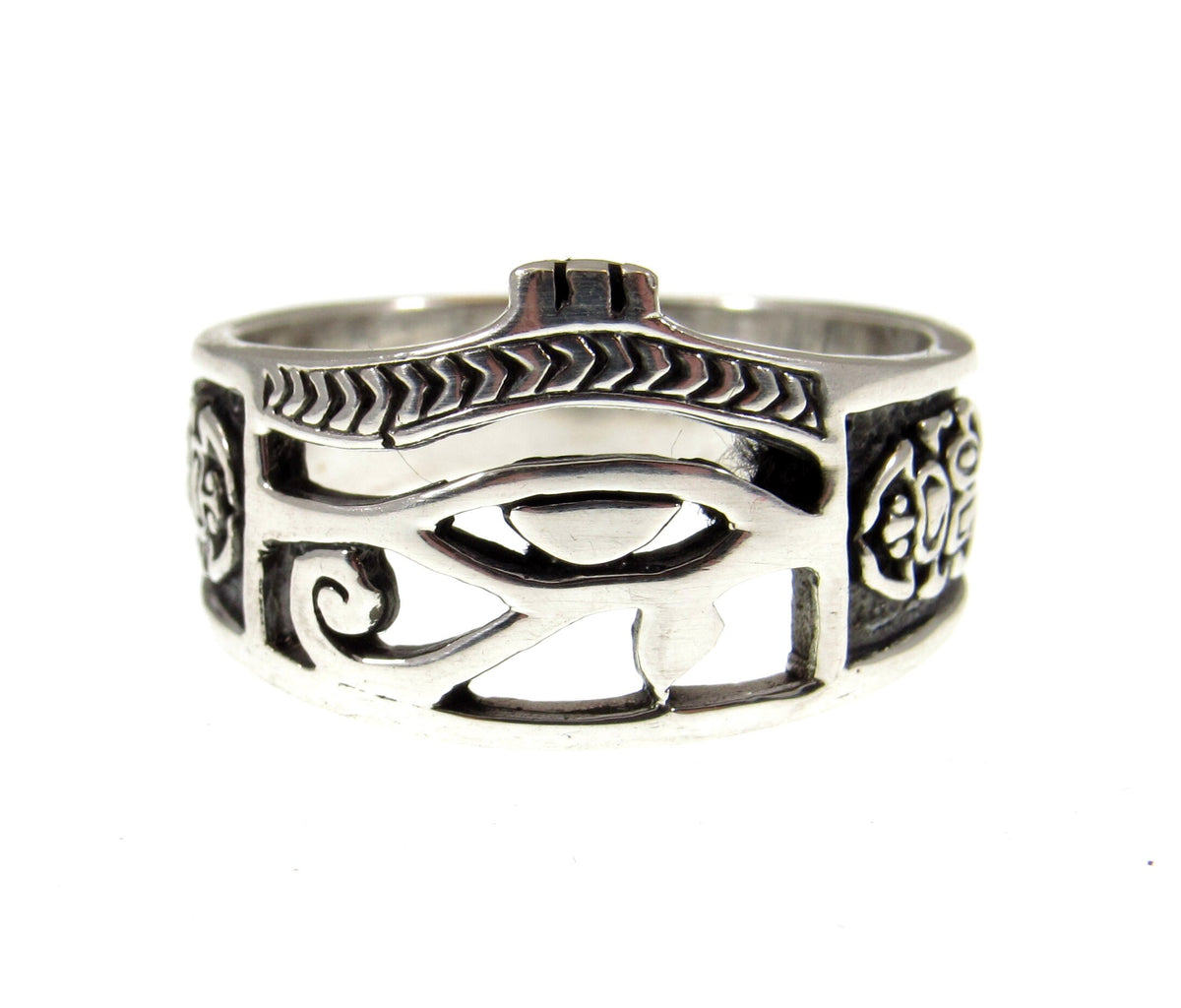 Solid 925 Sterling Silver Men's Eye of RA Ring, Handcrafted Egyptian Ankh & Scorpion Symbols Pendant on Nylon Cord, Sizes 10-14