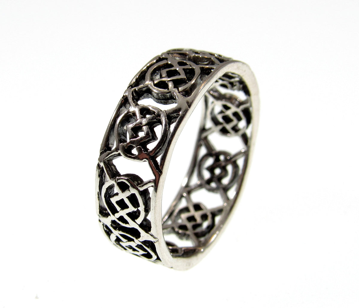 Solid 925 Sterling Silver Men's Celtic Knot Ring, Handcrafted Irish Gaelic Pendant on Nylon Cord, Sizes 10-14