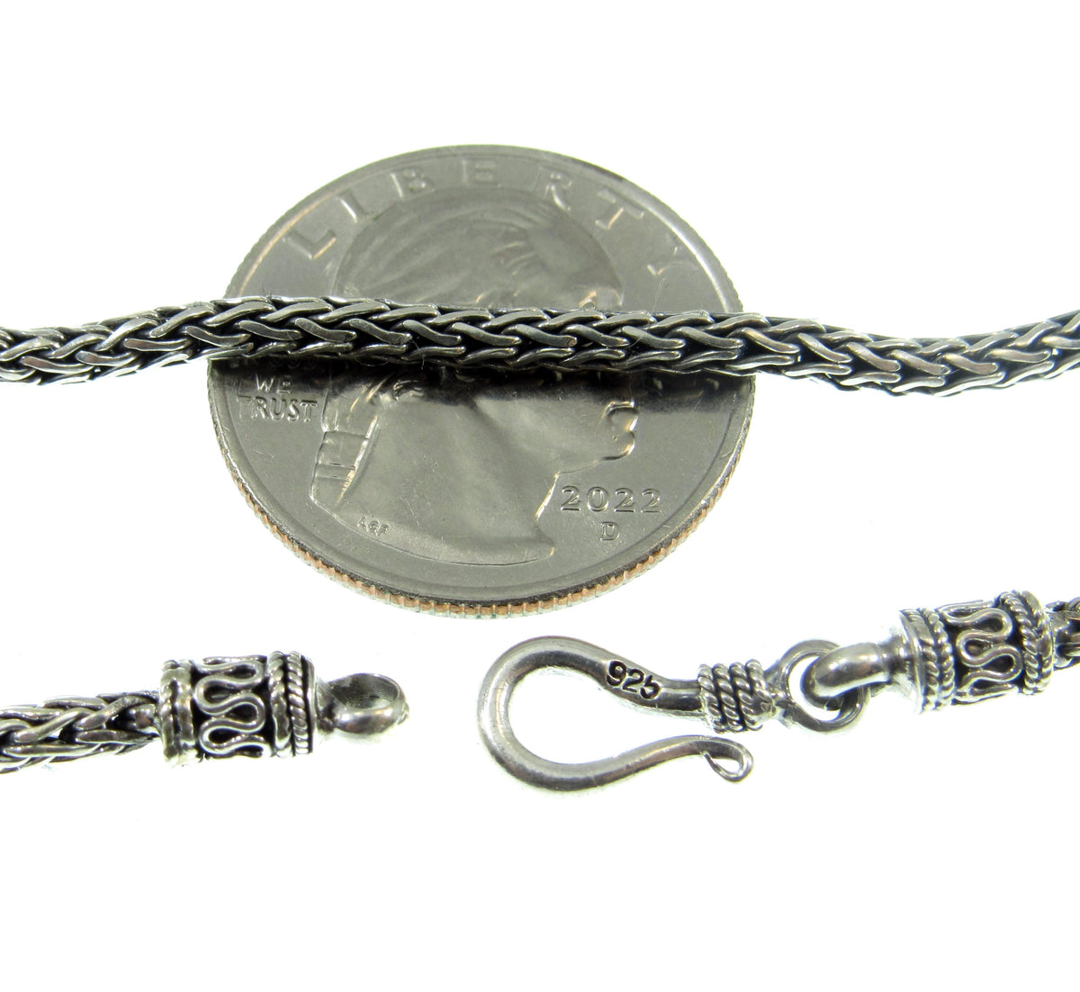 2.5MM Solid 925 Sterling Silver Handmade Bali Foxtail Weave Chain, Braided Unisex Necklace or Bracelet, Woven Rustic Oxidized Jewelry