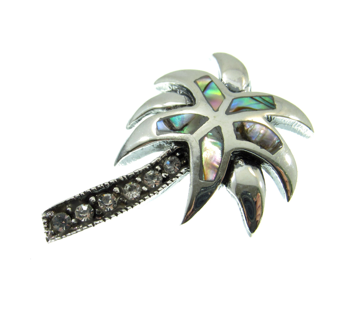 925 Abalone Shell Palm Tree Slide Pendant Necklace, Solid Sterling Silver Tropical Beach Jewelry