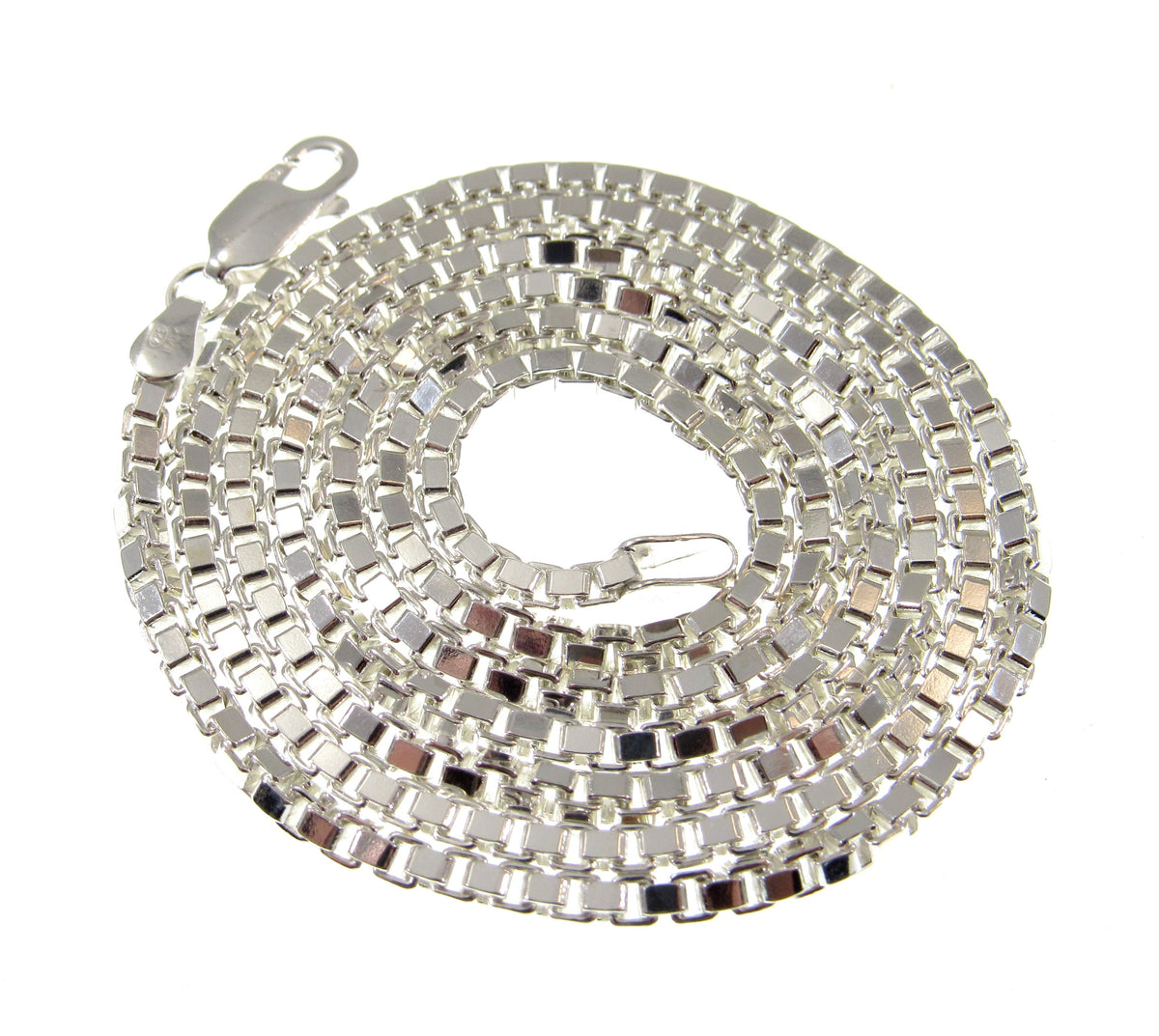 2.5MM Solid 925 Sterling Silver Italian Square Box Chain, Made in Italy, Unisex Bracelet or Necklace, 7-30" Inches