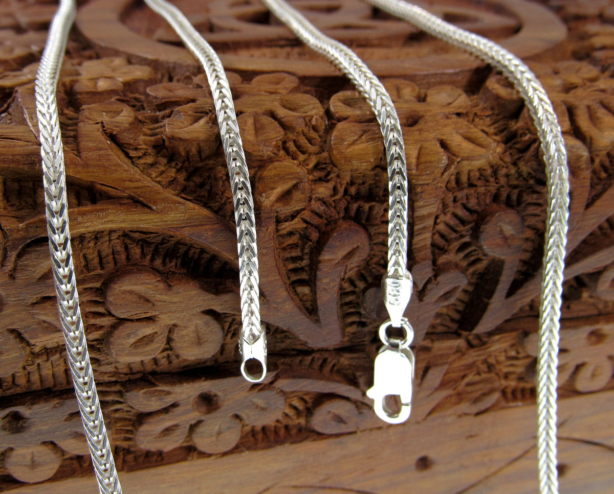 2.1MM Solid Genuine 925 Sterling Silver Italian Foxtail Weave Chain, Unisex Necklace, Made in Italy, 16"-30" Inches