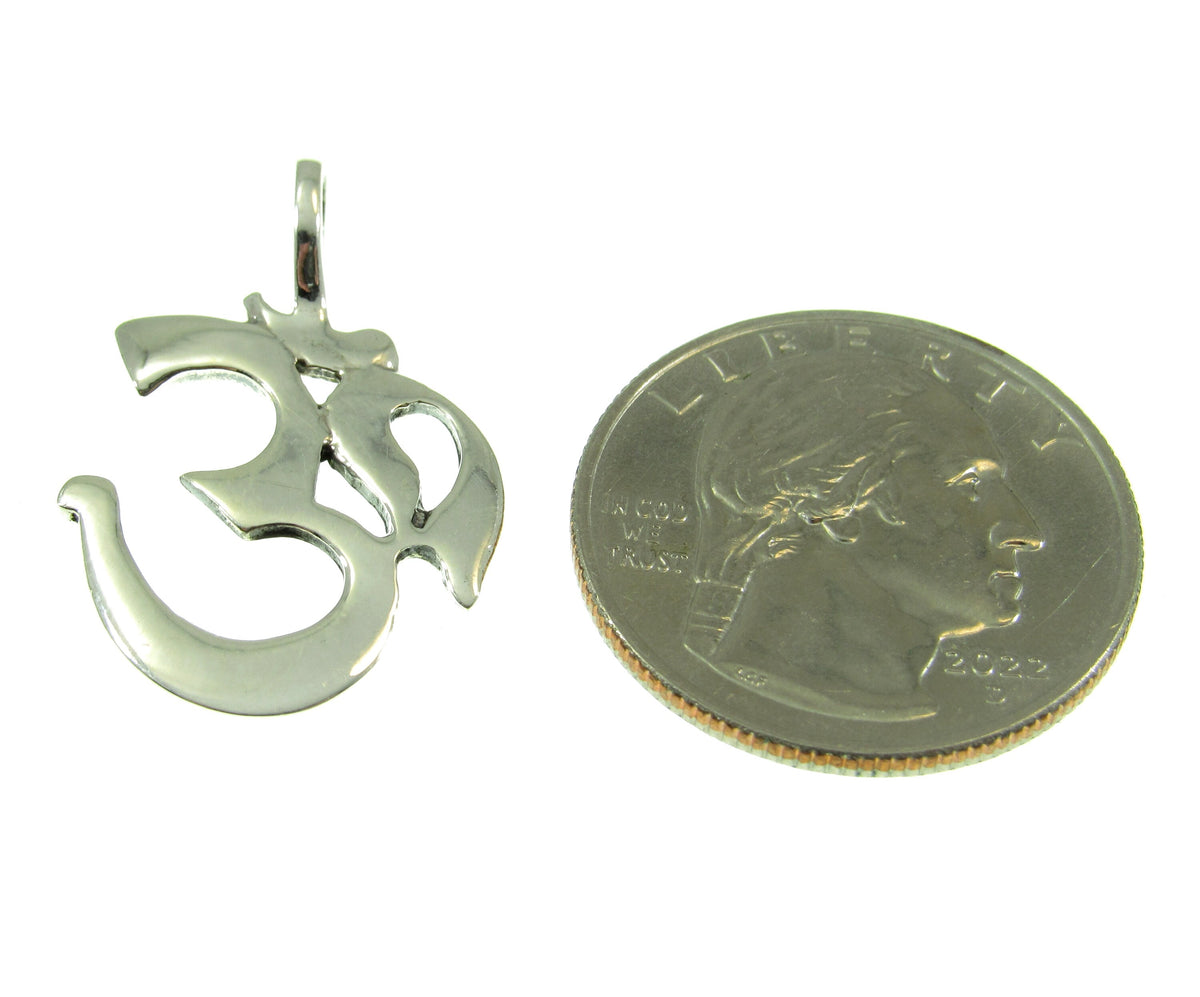 Solid 925 Sterling Silver Om Pendant – Hindu Sanskrit Aum Symbol Necklace Charm, Yoga Meditation Spiritual Jewelry for Men & Women