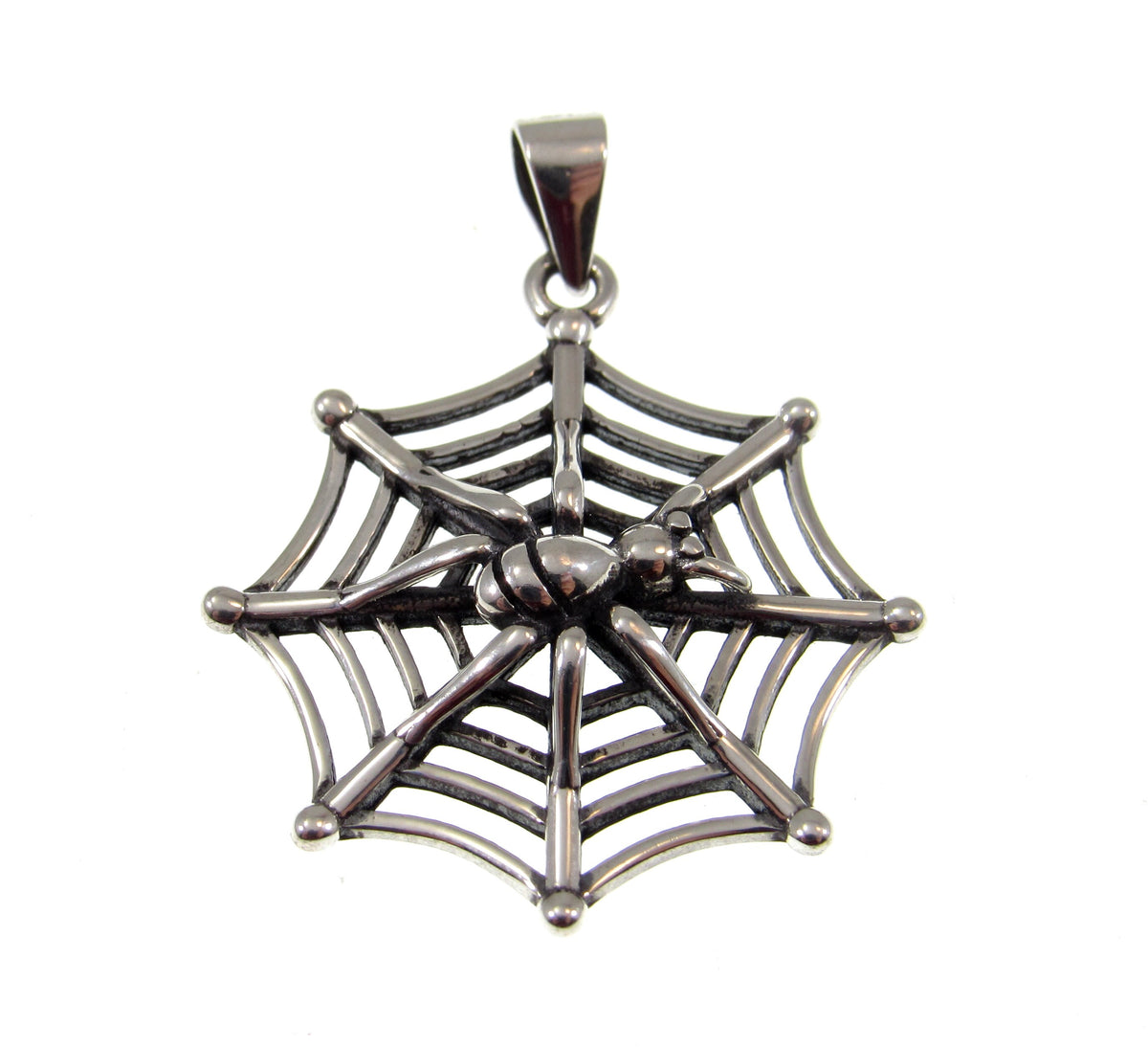 Solid 925 Sterling Silver Spider on her Web Pendant, Gothic Spider Necklace Charm
