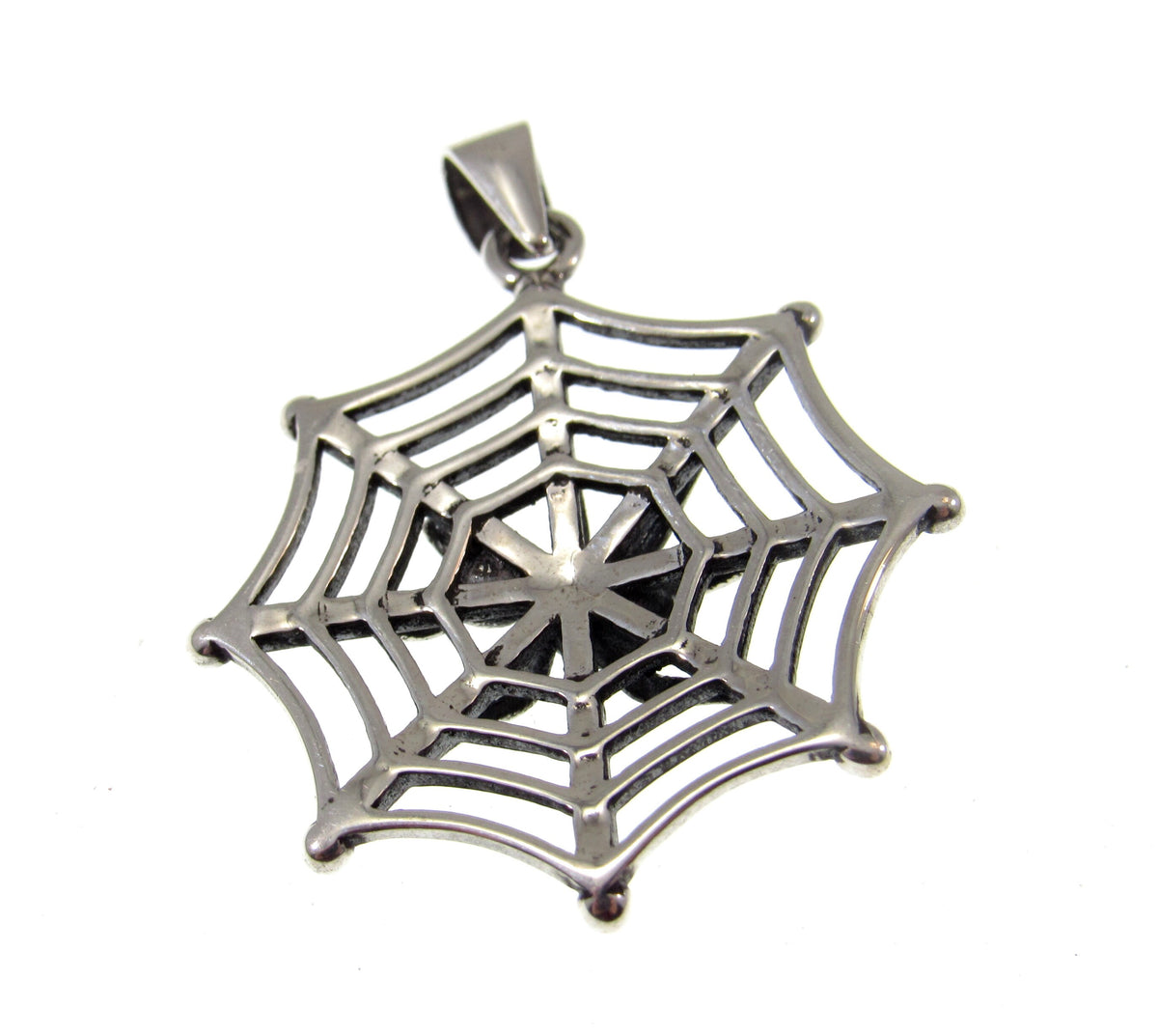 Solid 925 Sterling Silver Spider on her Web Pendant, Gothic Spider Necklace Charm