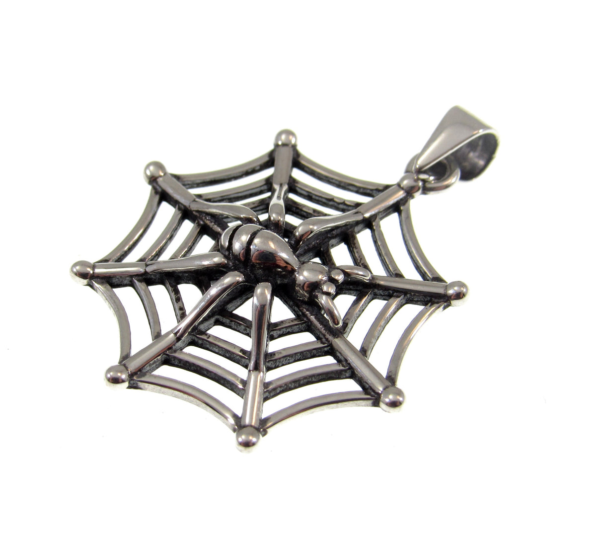 Solid 925 Sterling Silver Spider on her Web Pendant, Gothic Spider Necklace Charm