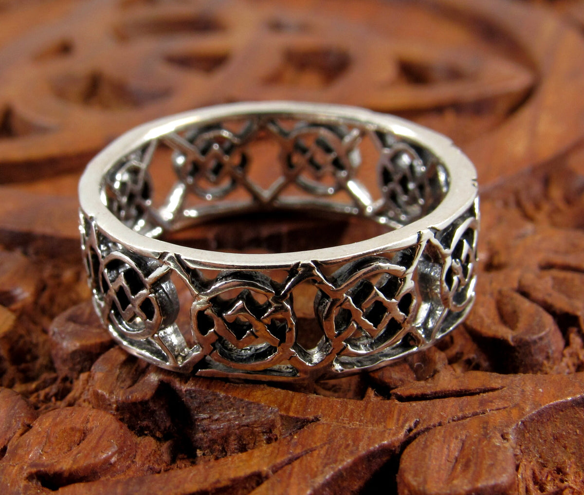Solid 925 Sterling Silver Men's Celtic Knot Ring, Handcrafted Irish Gaelic Pendant on Nylon Cord, Sizes 10-14