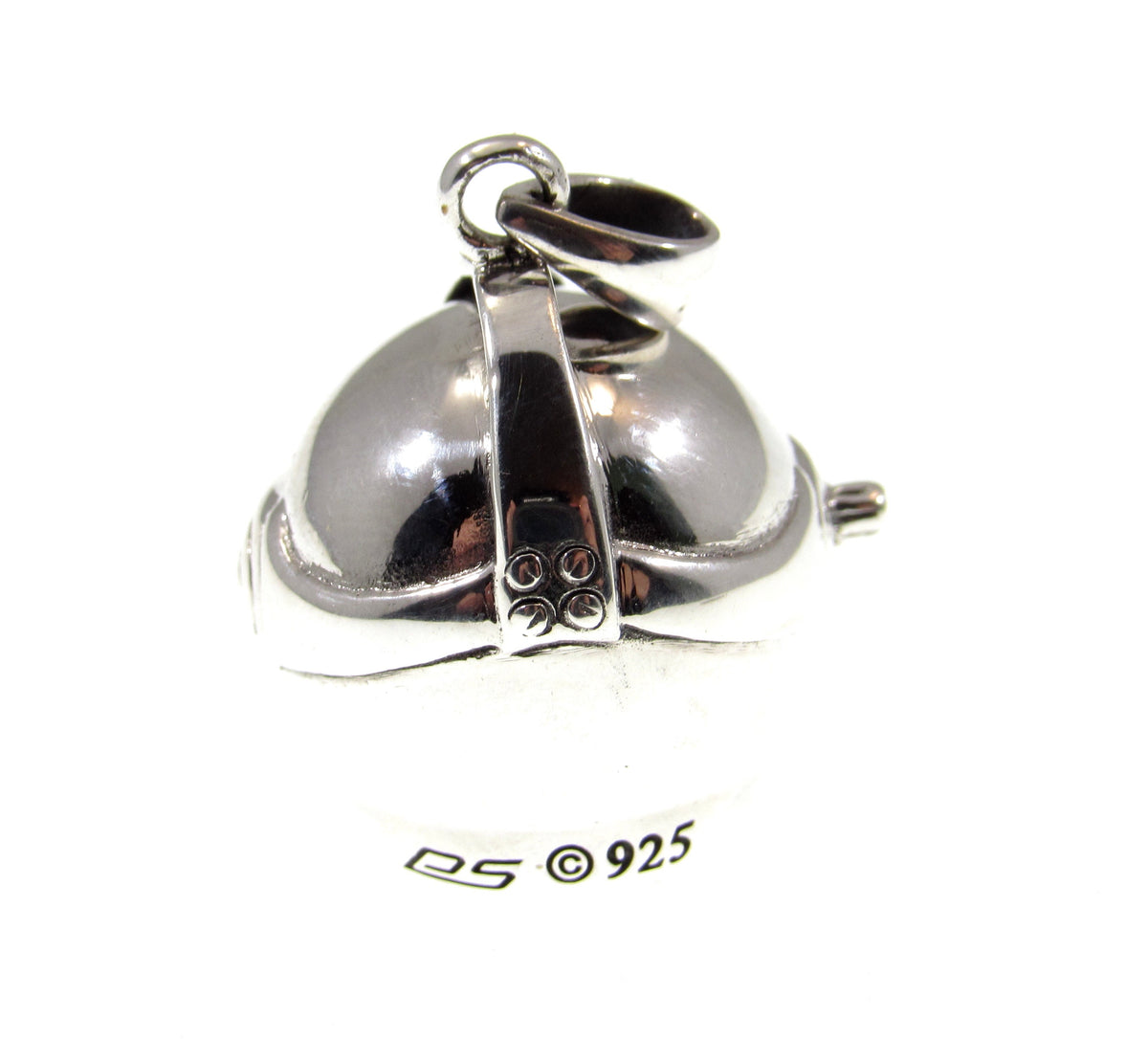 Handcrafted in solid sterling silver, the scuba diver helmet pendant weighs 10.8 grams and is quality stamped 925 for purity