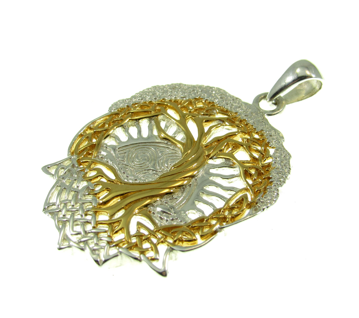 Solid 925 Sterling Silver & 14K Gold Vermeil Tree of Life Pendant
