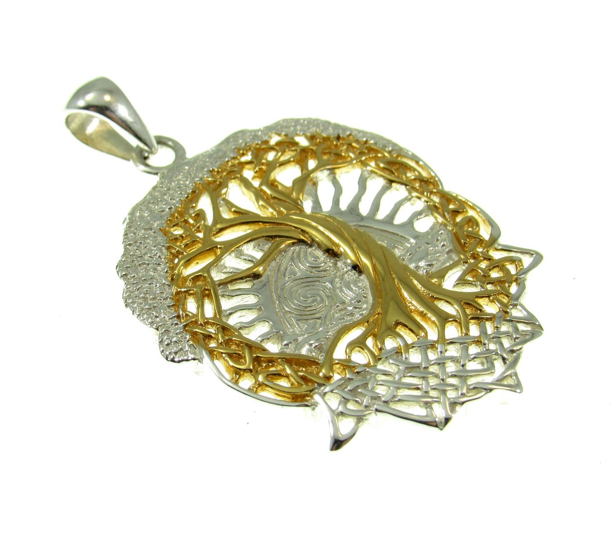 Solid 925 Sterling Silver & 14K Gold Vermeil Tree of Life Pendant