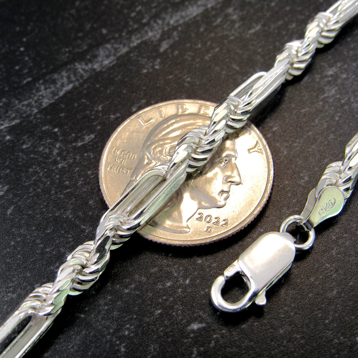 Solid 925 Sterling Silver Figarope / Milano Chain - Italian Figaro Link + Diamond Cut Rope Necklace for Men, 4mm-6.8mm, 7"-30"