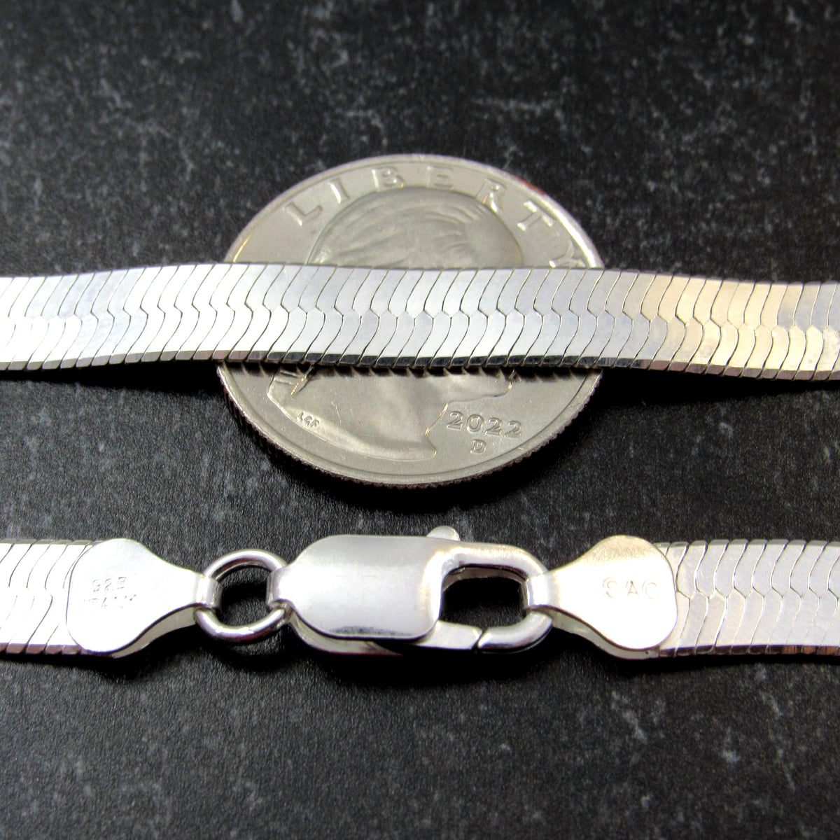 Solid 925 Sterling Silver Herringbone Chain Necklace / Bracelet, Unisex Italian Flat Snake Chain, 3.5mm - 11mm, 7 - 30 Inches