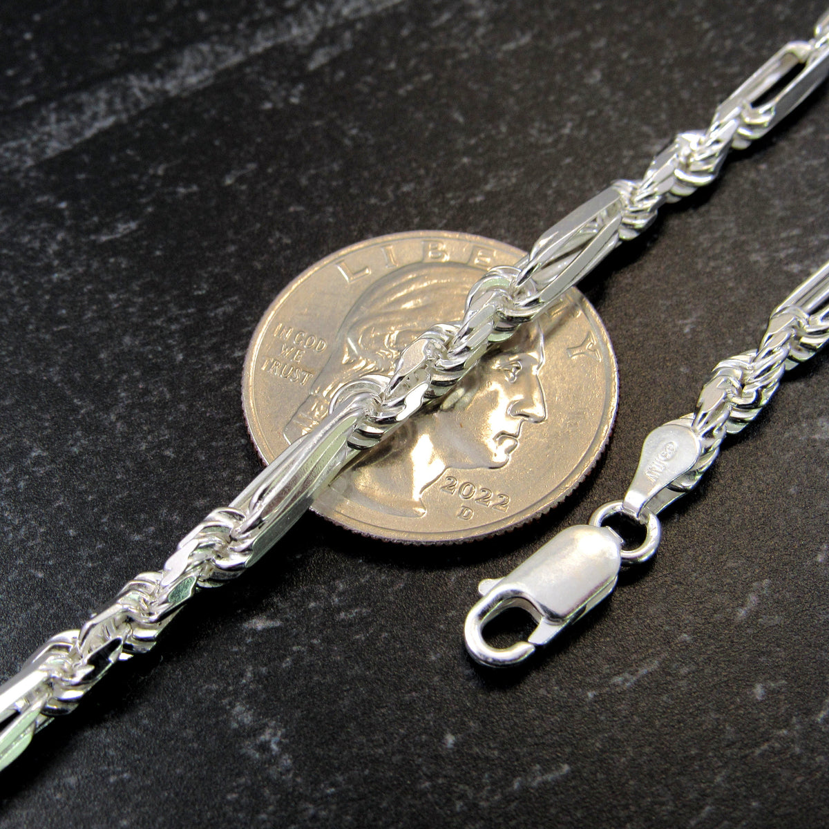 Solid 925 Sterling Silver Figarope / Milano Chain - Italian Figaro Link + Diamond Cut Rope Necklace for Men, 4mm-6.8mm, 7"-30"