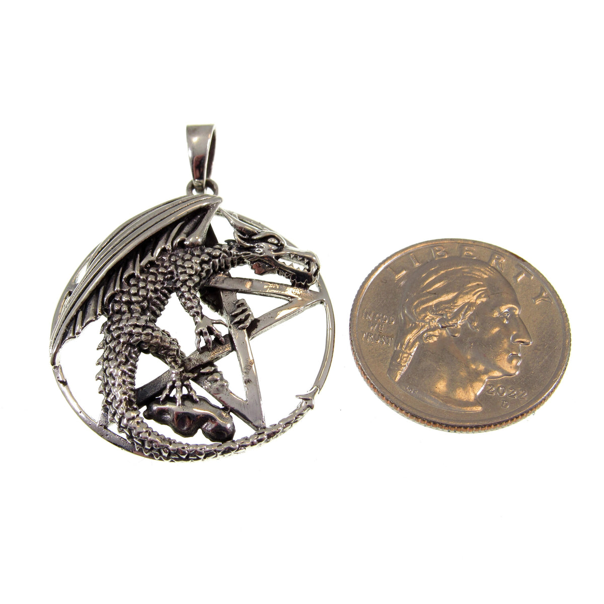 Solid 925 Sterling Silver Dragon Pentagram Pendant – Gothic Wiccan Protection Pentacle, Mythical Occult Talisman