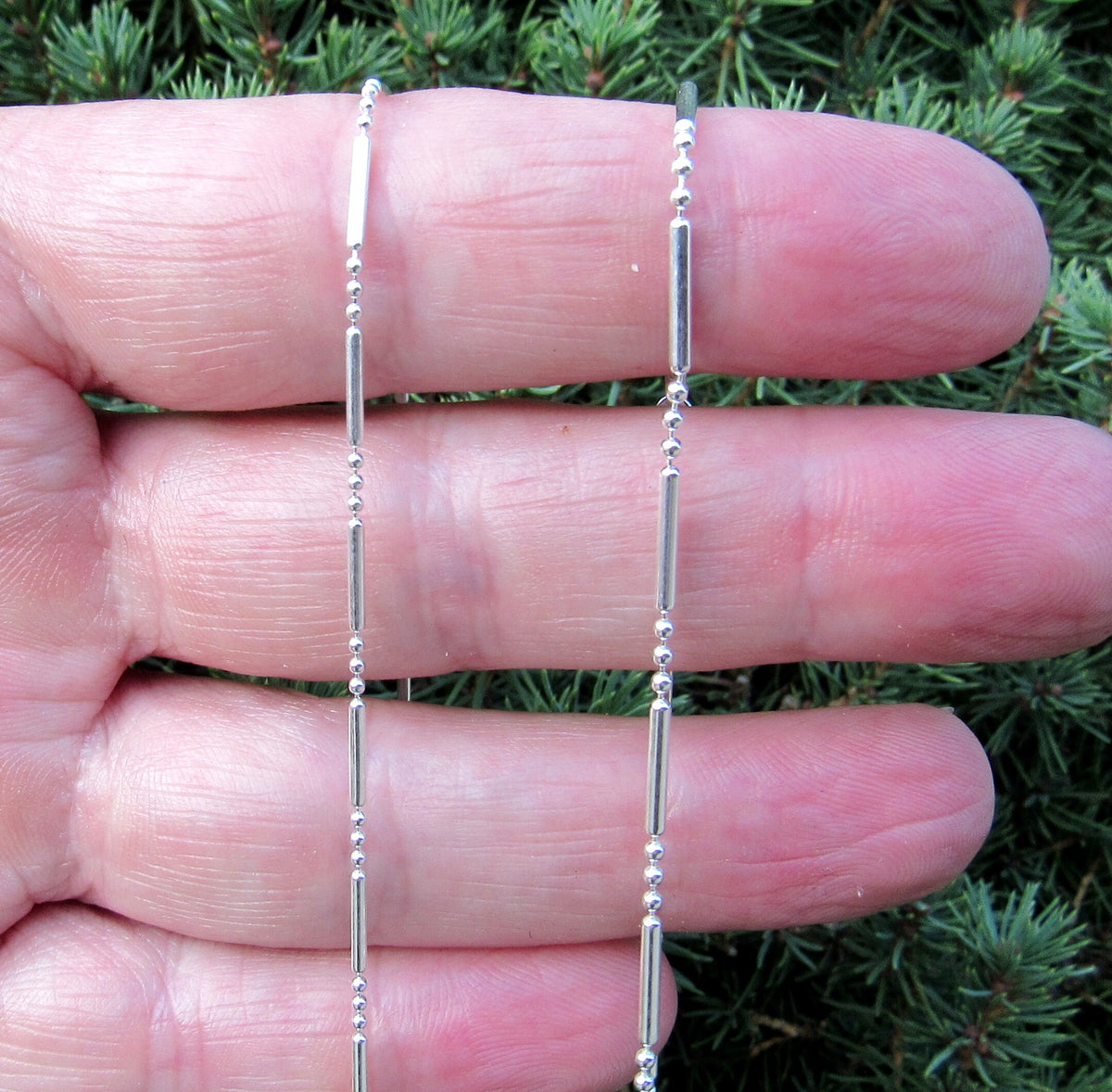 Solid 925 Sterling Silver Italian Bead and Bar Chain, 3 Beads & Oval Bar Minimalist Necklace or Bracelet for Women