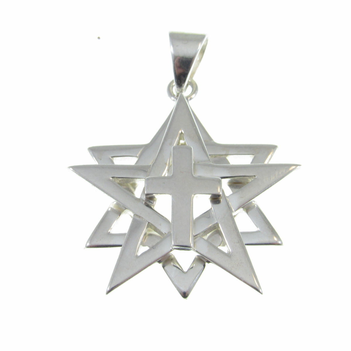 Solid 925 Sterling Silver Intertwined Star of David Christian Cross Pendant, Jewish Symbol, Support Israel Charm, Religious Jewelry