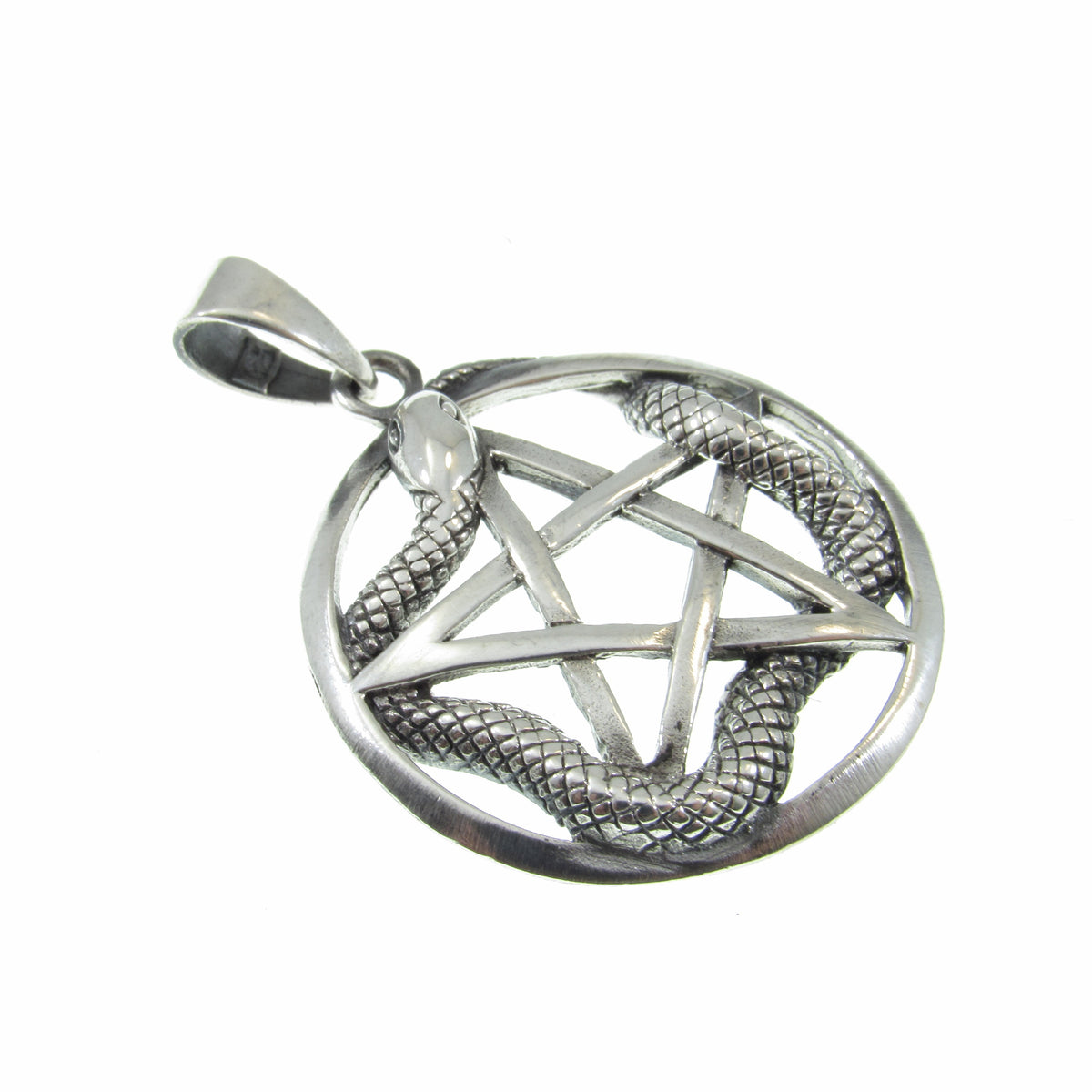 Solid 925 Sterling Silver Ouroboros Pentacle Pendant, Snake Pentagram Pagan Protection Amulet