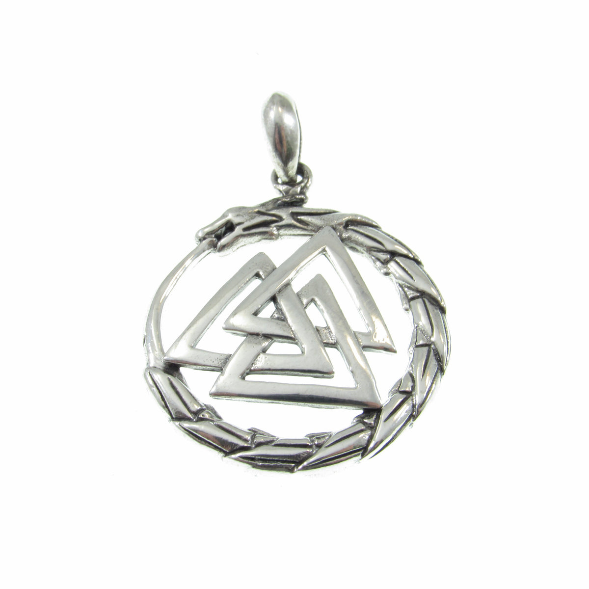 Solid 925 Sterling Silver Valknut Pendant with Jörmungandr Serpent – Norse Pagan Necklace Amulet – Viking Odin Symbol – Nordic Jewelry