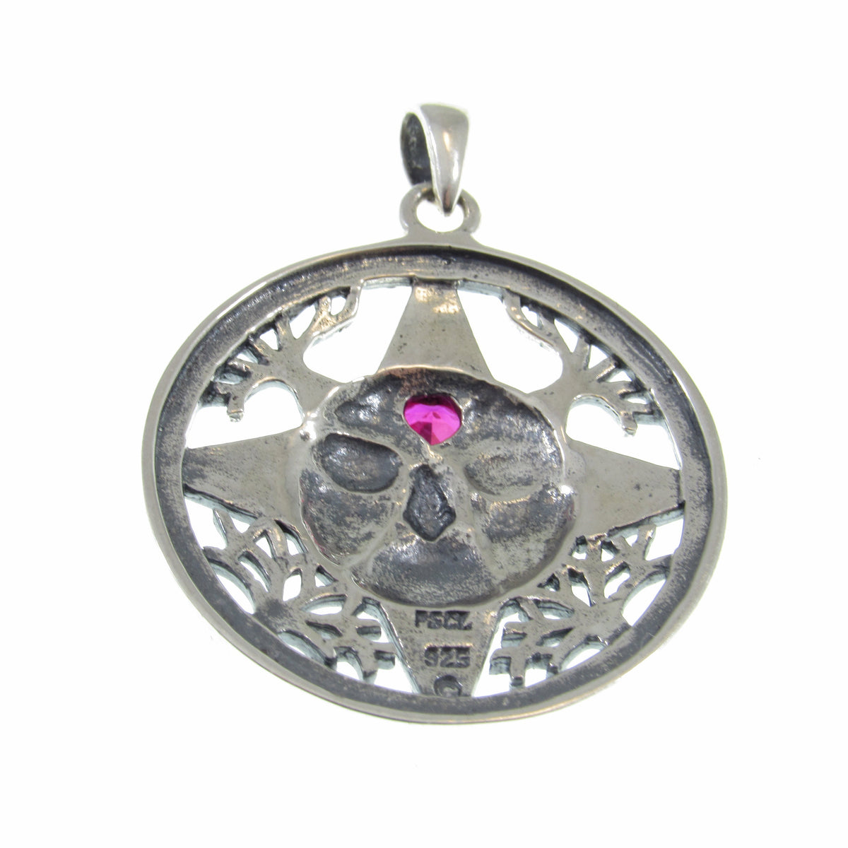 Solid 925 Sterling Silver Winter Sun Face Pendant with Ruby Heart, Celtic Knot Snowflakes