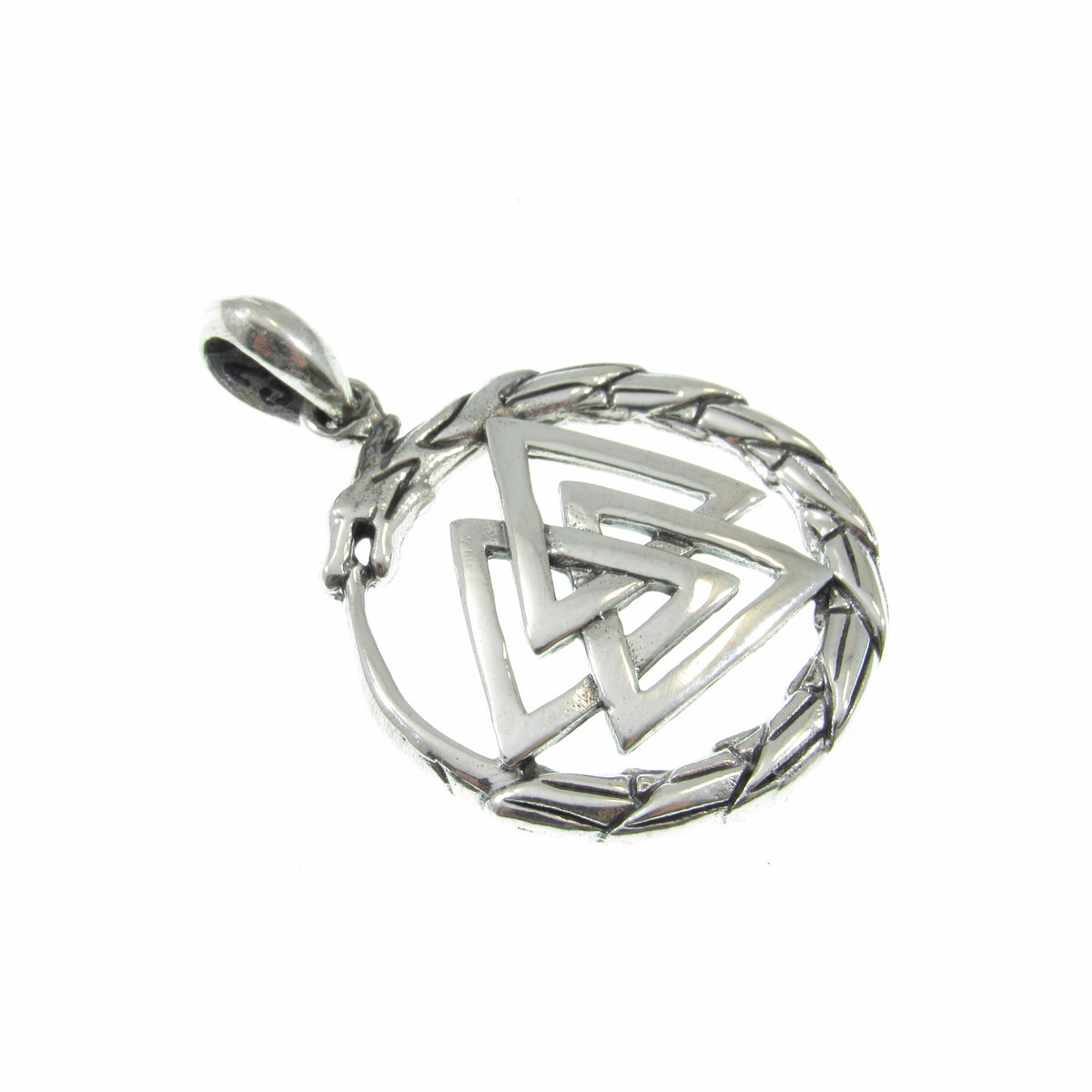 Solid 925 Sterling Silver Valknut Pendant with Jörmungandr Serpent – Norse Pagan Necklace Amulet – Viking Odin Symbol – Nordic Jewelry