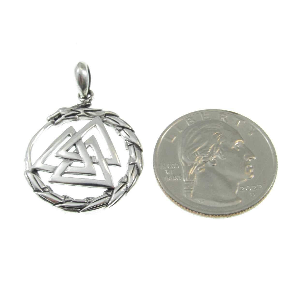 Solid 925 Sterling Silver Valknut Pendant with Jörmungandr Serpent – Norse Pagan Necklace Amulet – Viking Odin Symbol – Nordic Jewelry