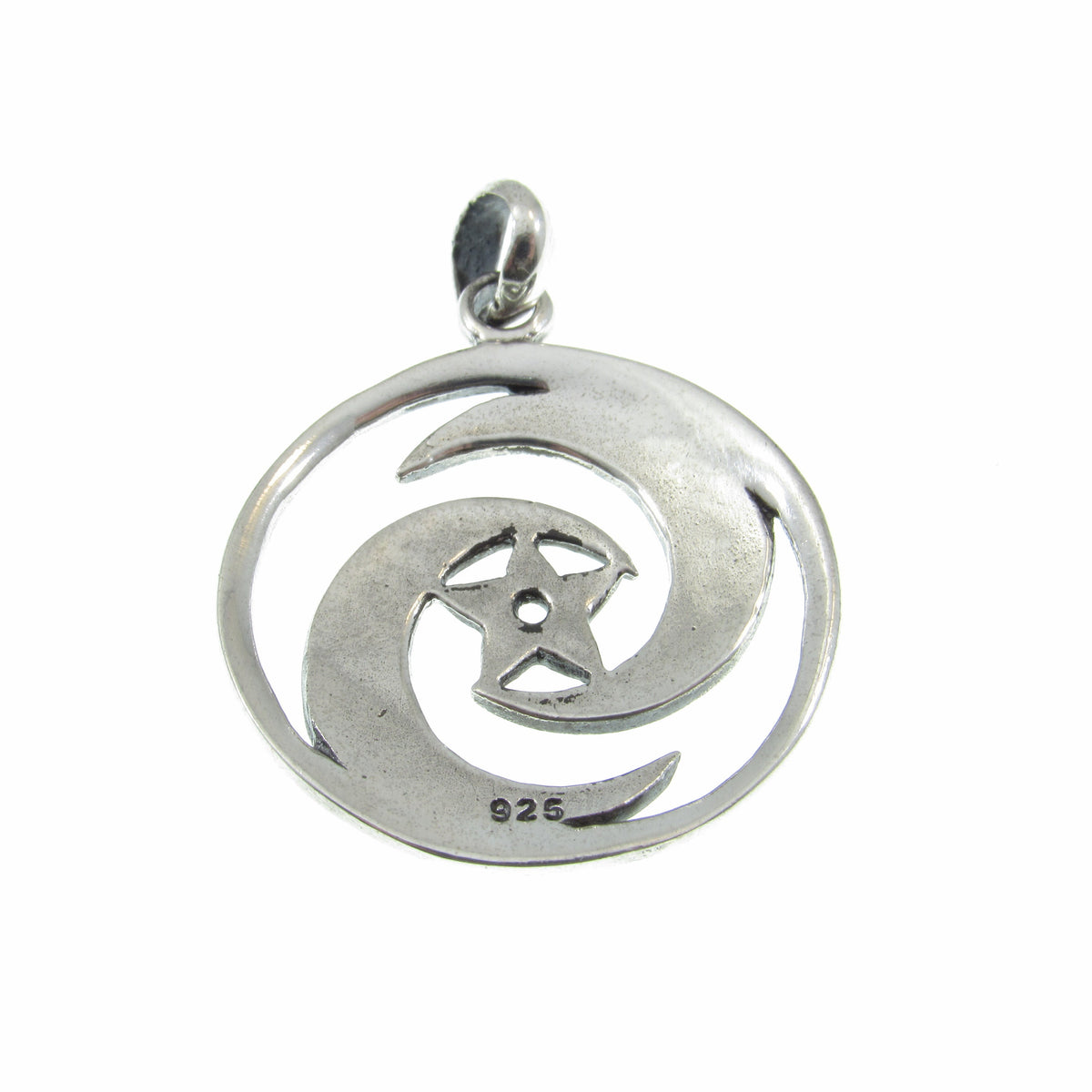 Solid 925 Sterling Silver Celtic Crescent Moon Pentacle Pendant, Wiccan Protection Amulet, Triple Goddess