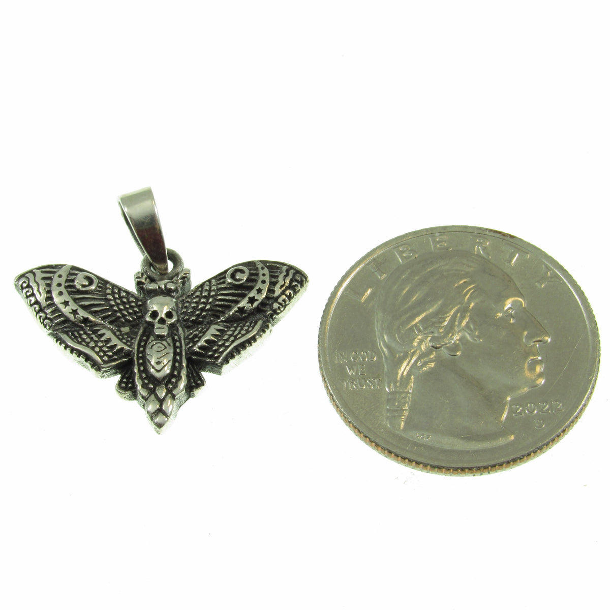 Solid 925 Sterling Silver Death's Head Moth Pendant - Gothic Jewelry, Skull Moth Necklace Charm, Occult Jewelry Gift, Dark Aesthetic