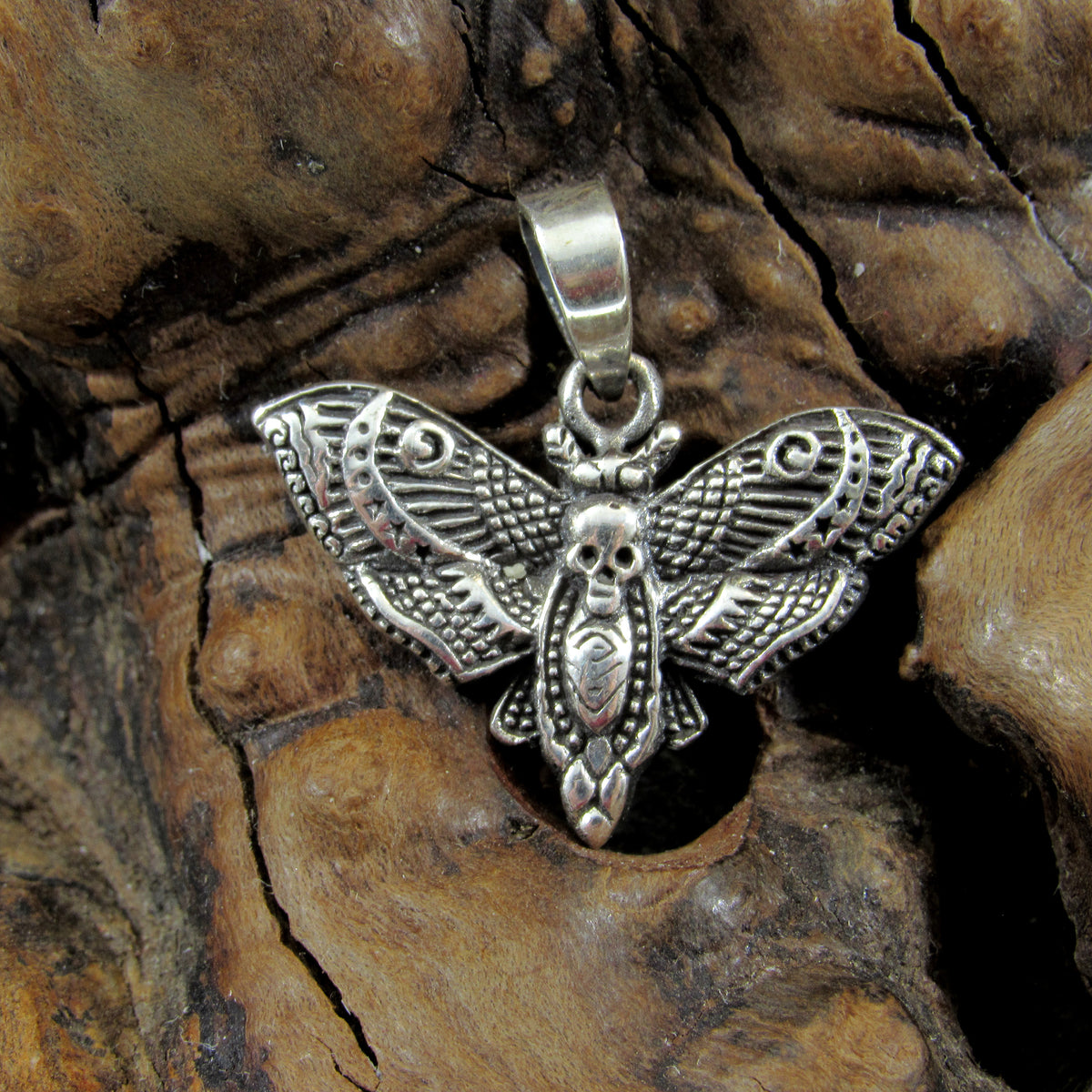 Solid 925 Sterling Silver Death's Head Moth Pendant - Gothic Jewelry, Skull Moth Necklace Charm, Occult Jewelry Gift, Dark Aesthetic