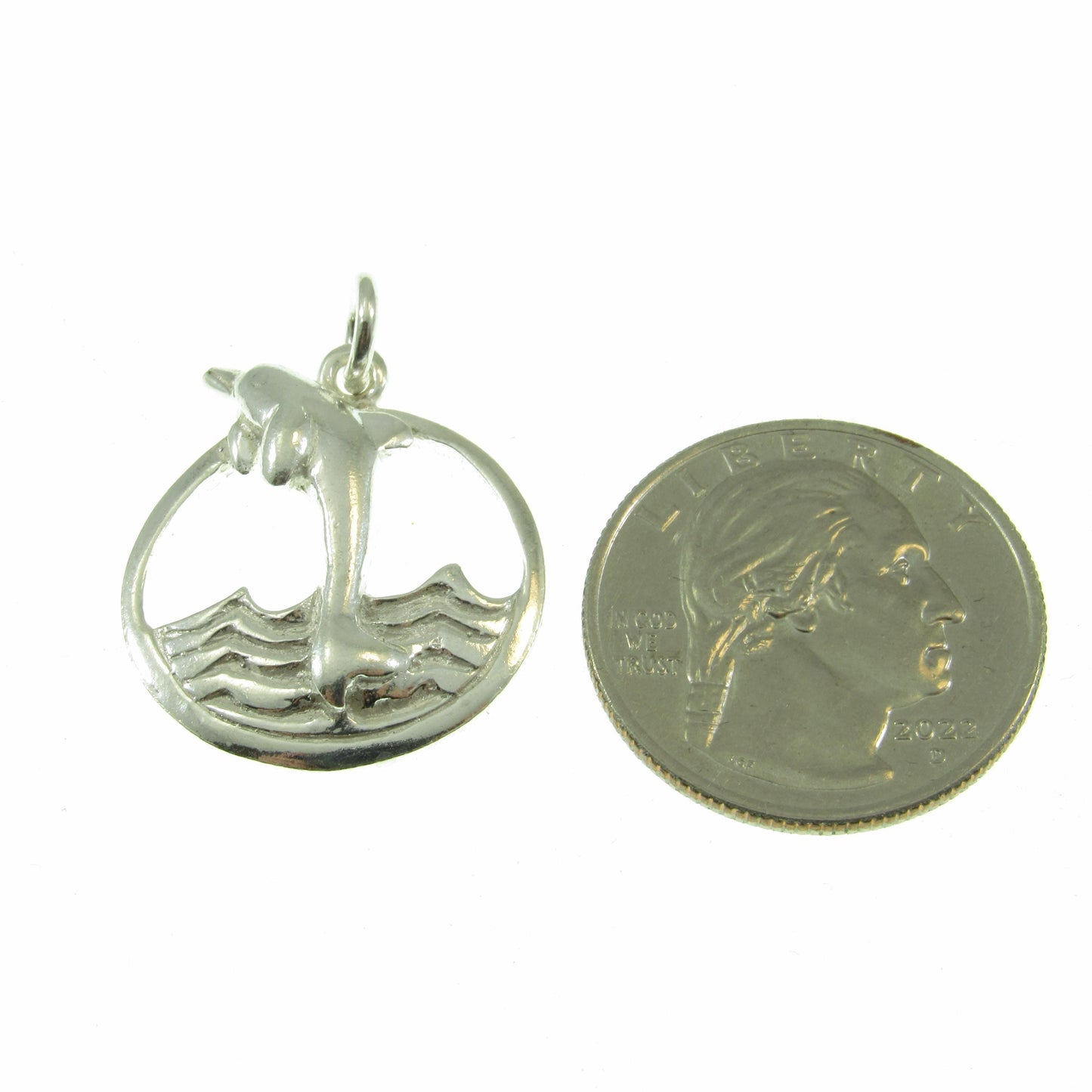 Solid 925 Sterling Silver Dolphin Pendant – Ocean Jewelry - Jumping Dolphins & Waves Charm