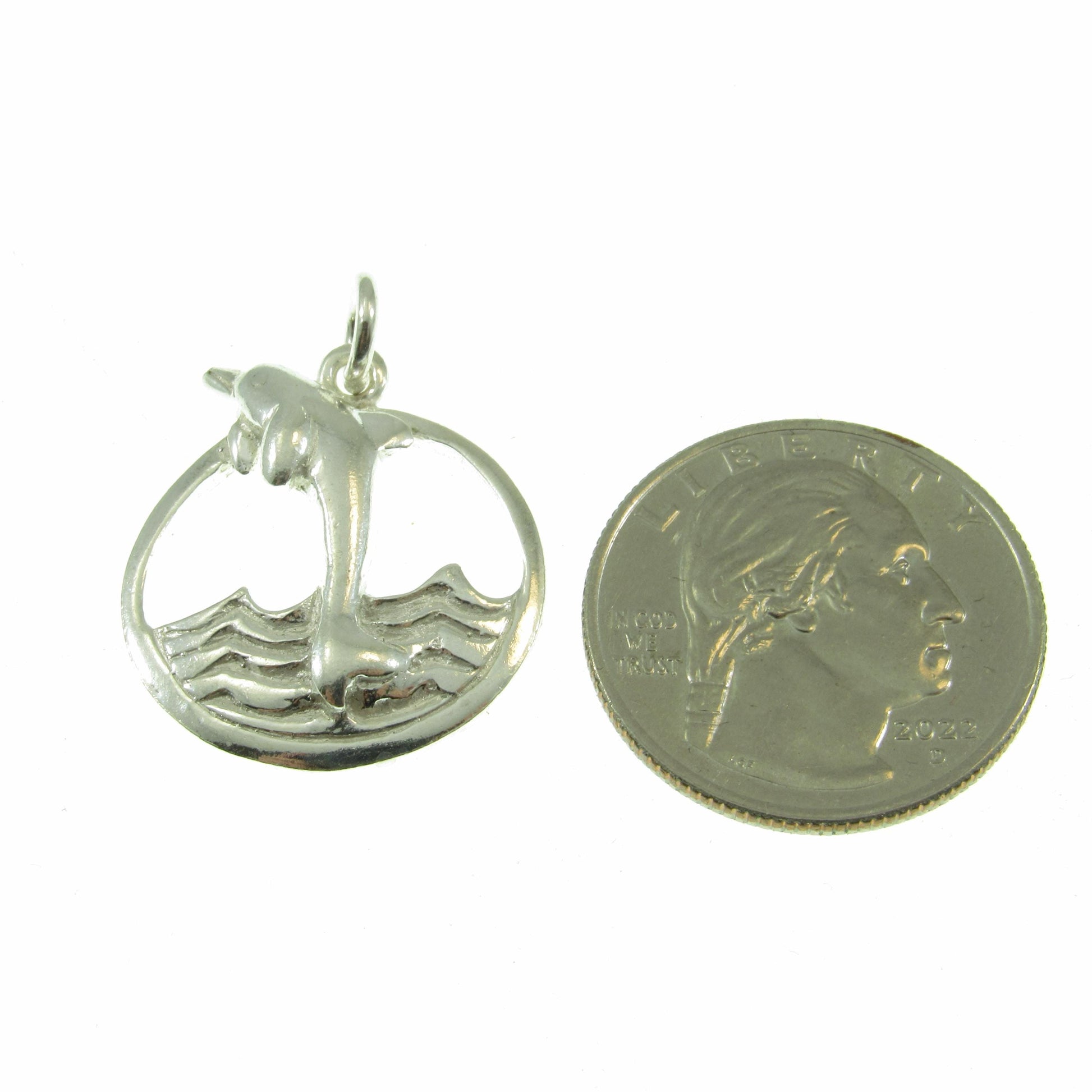 Solid 925 Sterling Silver Dolphin Pendant – Ocean Jewelry - Jumping Dolphins & Waves Charm