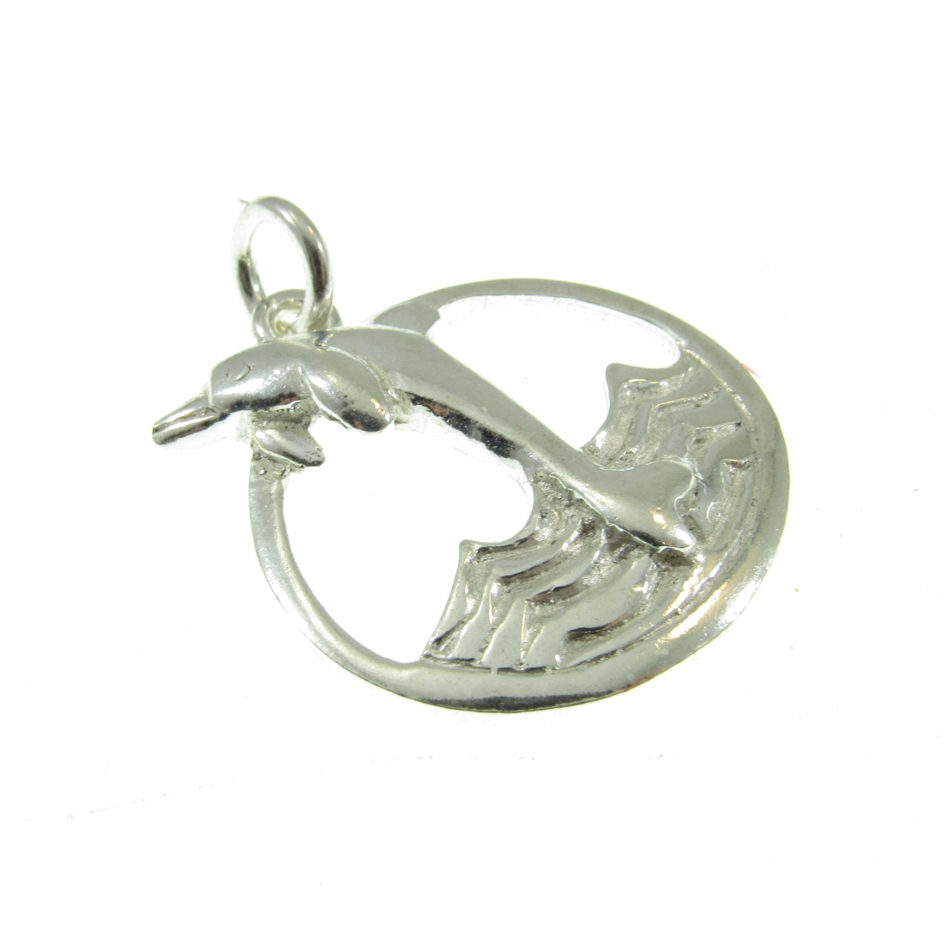 Solid 925 Sterling Silver Dolphin Pendant – Ocean Jewelry - Jumping Dolphins & Waves Charm