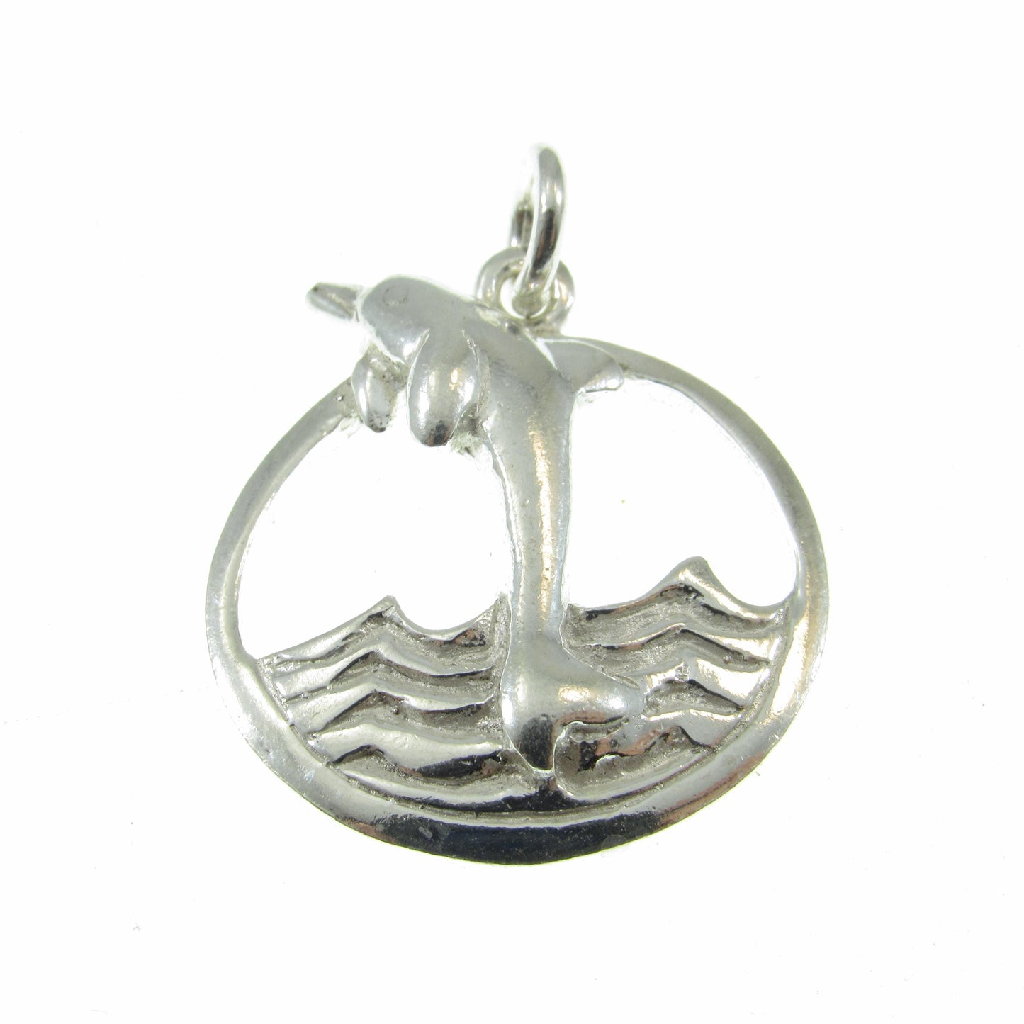 Solid 925 Sterling Silver Dolphin Pendant – Ocean Jewelry - Jumping Dolphins & Waves Charm