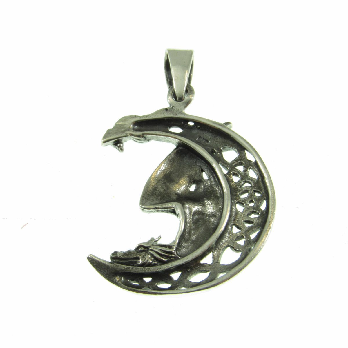 Solid 925 Sterling Silver Dragon Moon Pendant – Celtic Dragon Necklace Amulet, Gothic Fantasy Jewelry