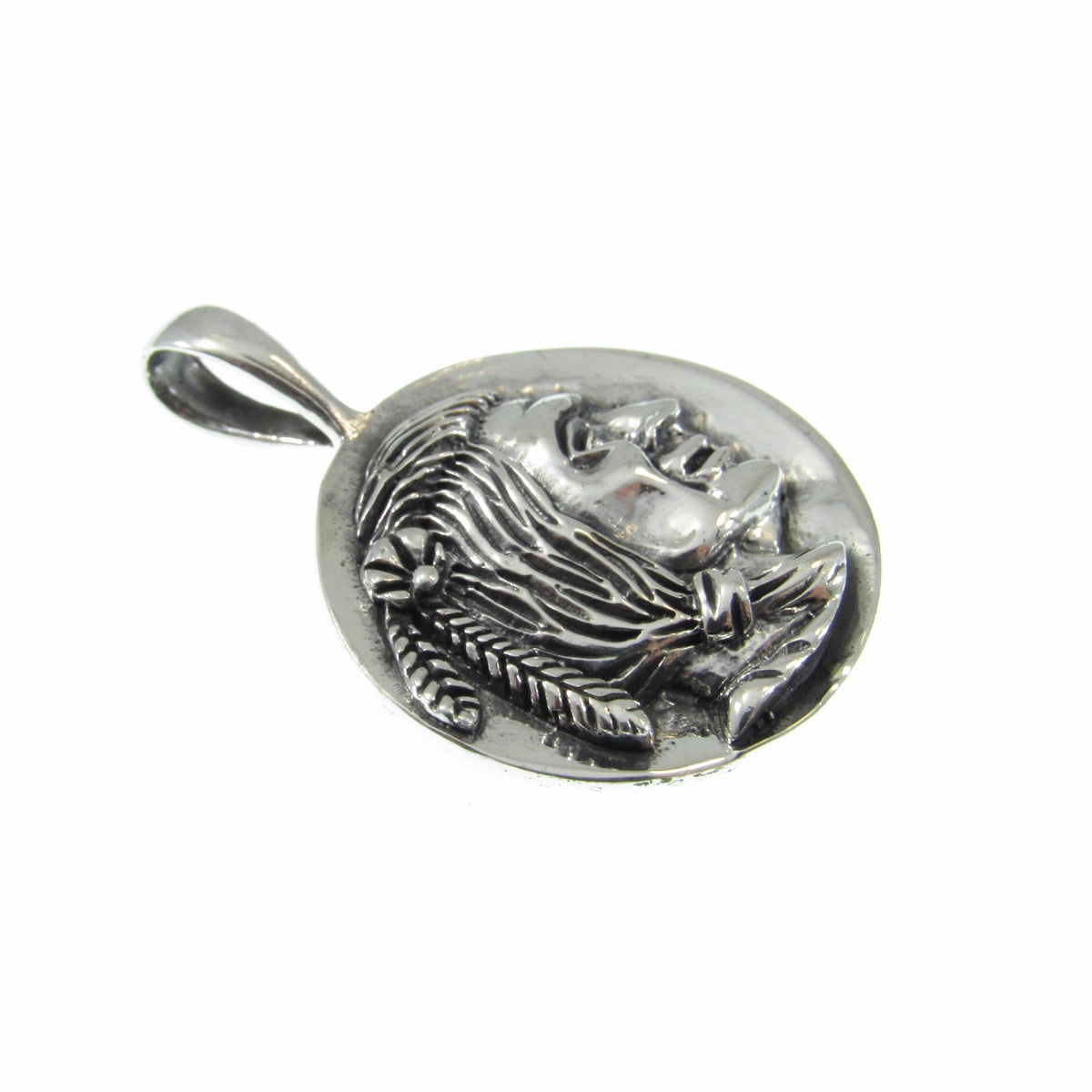 Solid 925 Sterling Silver Native American Indian Head Chief Handcrafted Pendant