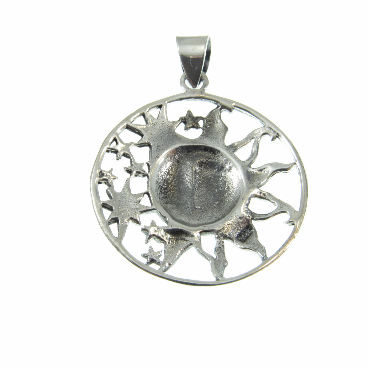 Solid 925 Sterling Silver Sun and Stars Pendant, Celestial Faces Amulet, Cosmic Talisman