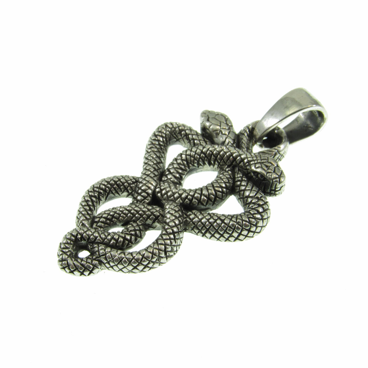 Solid 925 Sterling Silver Double Serpent Pendant – Handcrafted Snake Necklace Amulet, Ouroboros, Occult, Esoteric, Symbolic Jewelry
