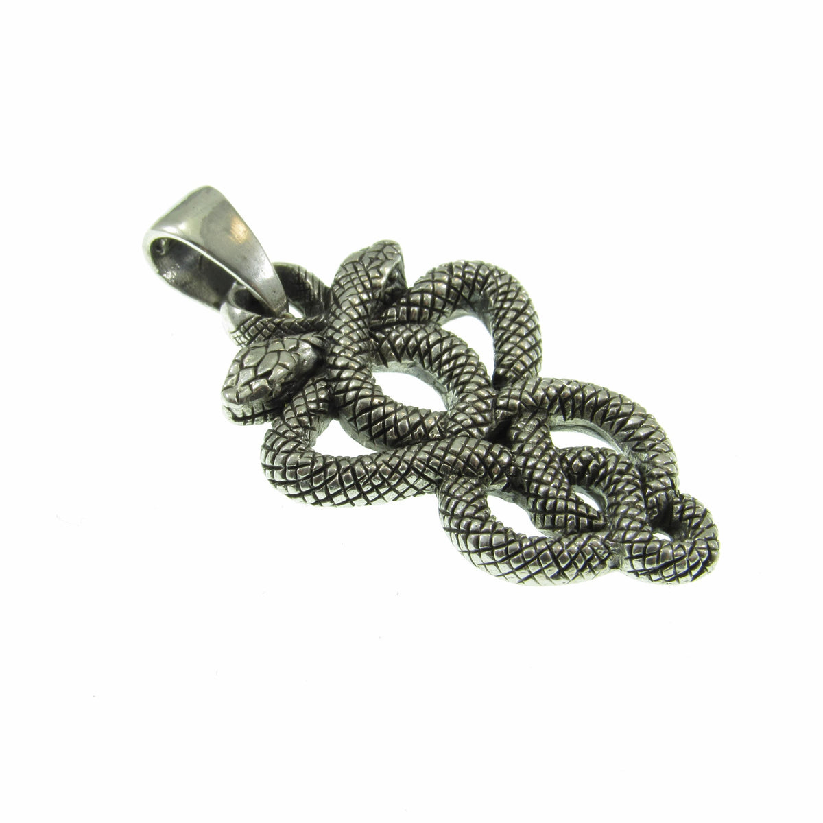 Solid 925 Sterling Silver Double Serpent Pendant – Handcrafted Snake Necklace Amulet, Ouroboros, Occult, Esoteric, Symbolic Jewelry
