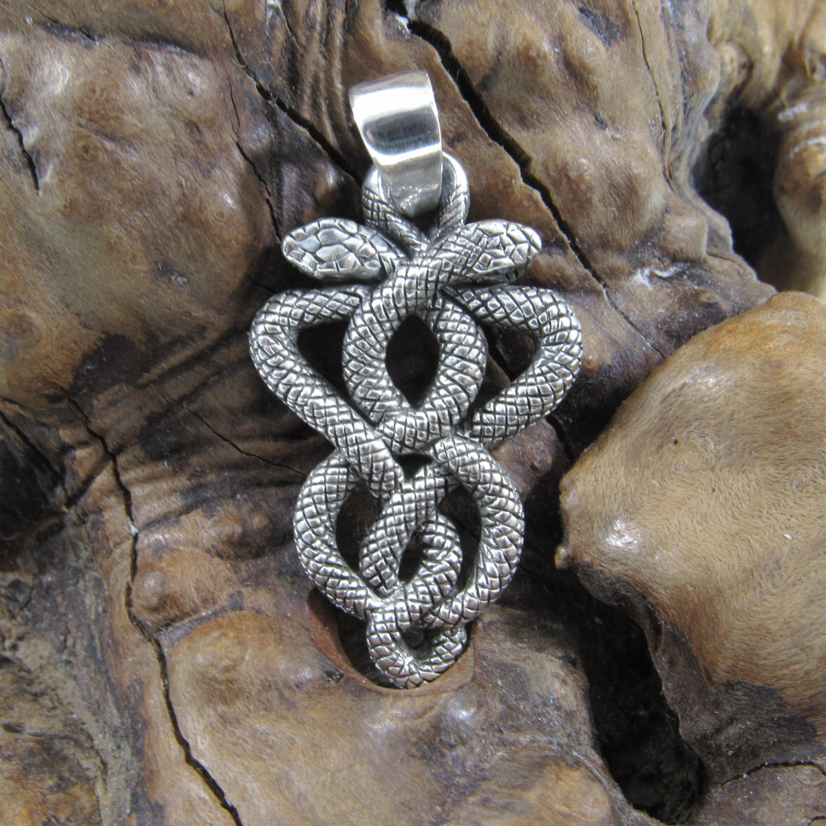 Solid 925 Sterling Silver Double Serpent Pendant – Handcrafted Snake Necklace Amulet, Ouroboros, Occult, Esoteric, Symbolic Jewelry