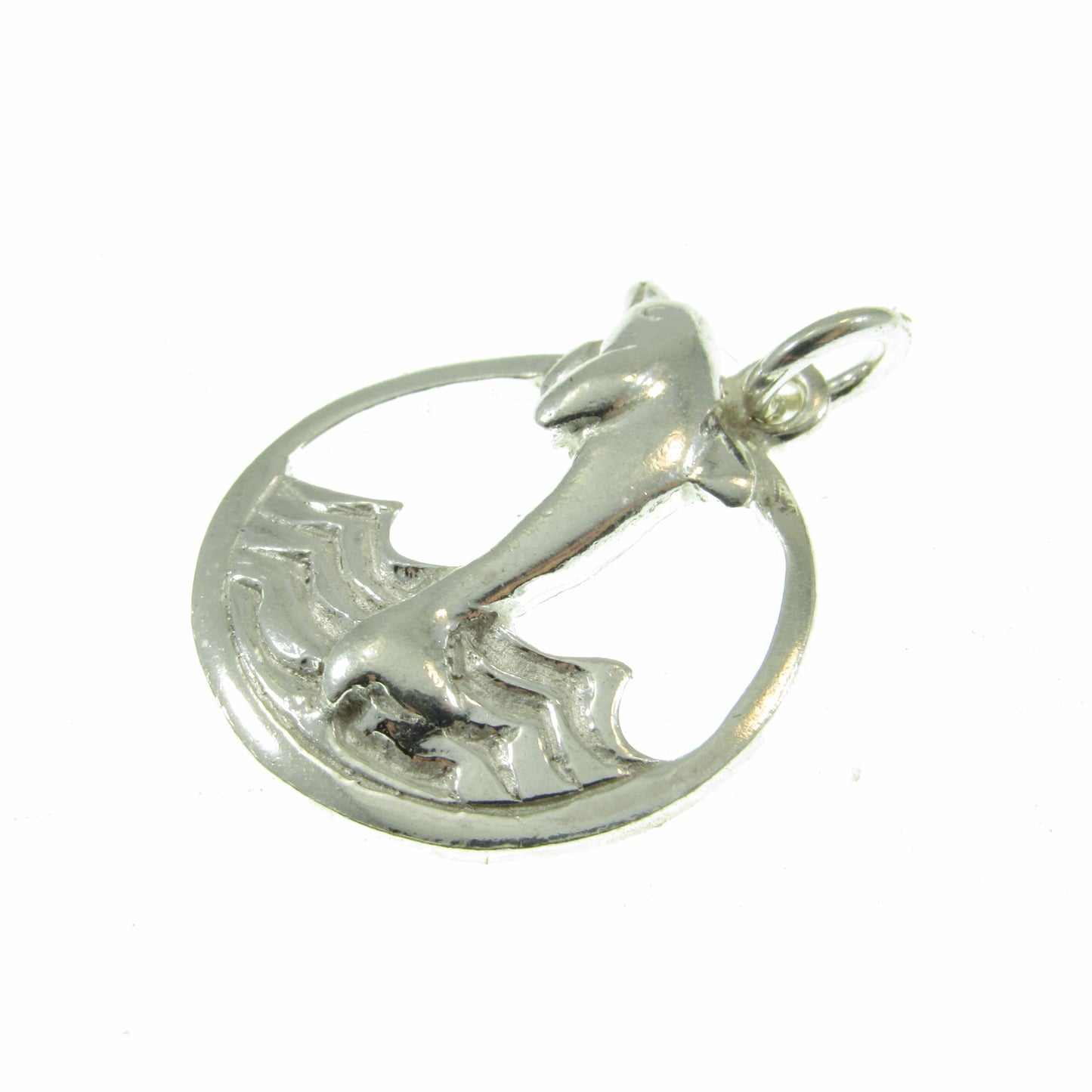 Solid 925 Sterling Silver Dolphin Pendant – Ocean Jewelry - Jumping Dolphins & Waves Charm