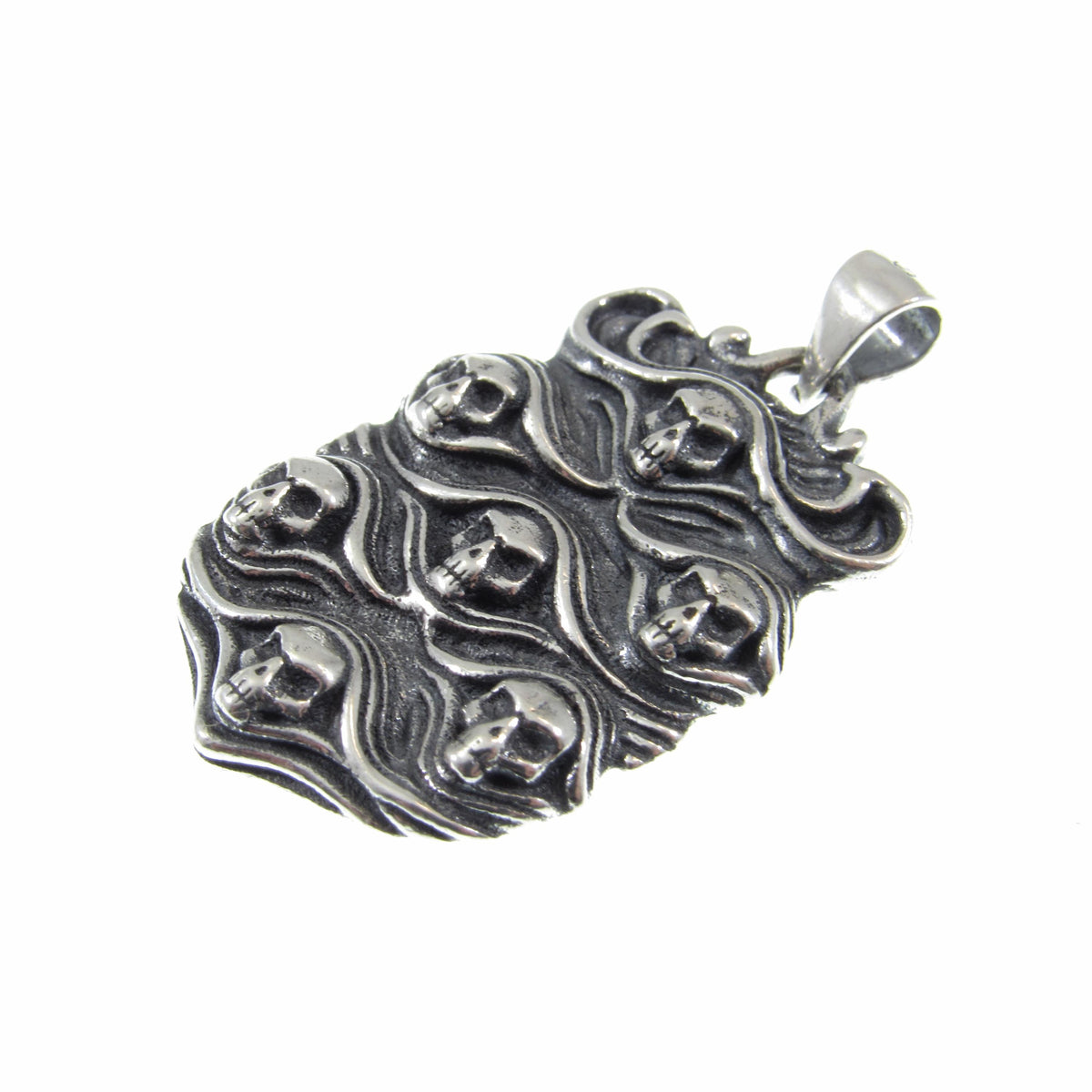 Solid 925 Sterling Silver Skull Pendant - Gothic Victorian Jewelry, Seven Skulls Amulet, Dark Fantasy Necklace, Handcrafted Statement Piece