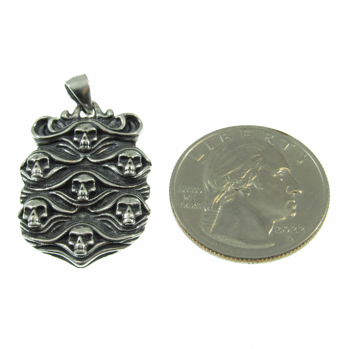 Solid 925 Sterling Silver Skull Pendant - Gothic Victorian Jewelry, Seven Skulls Amulet, Dark Fantasy Necklace, Handcrafted Statement Piece