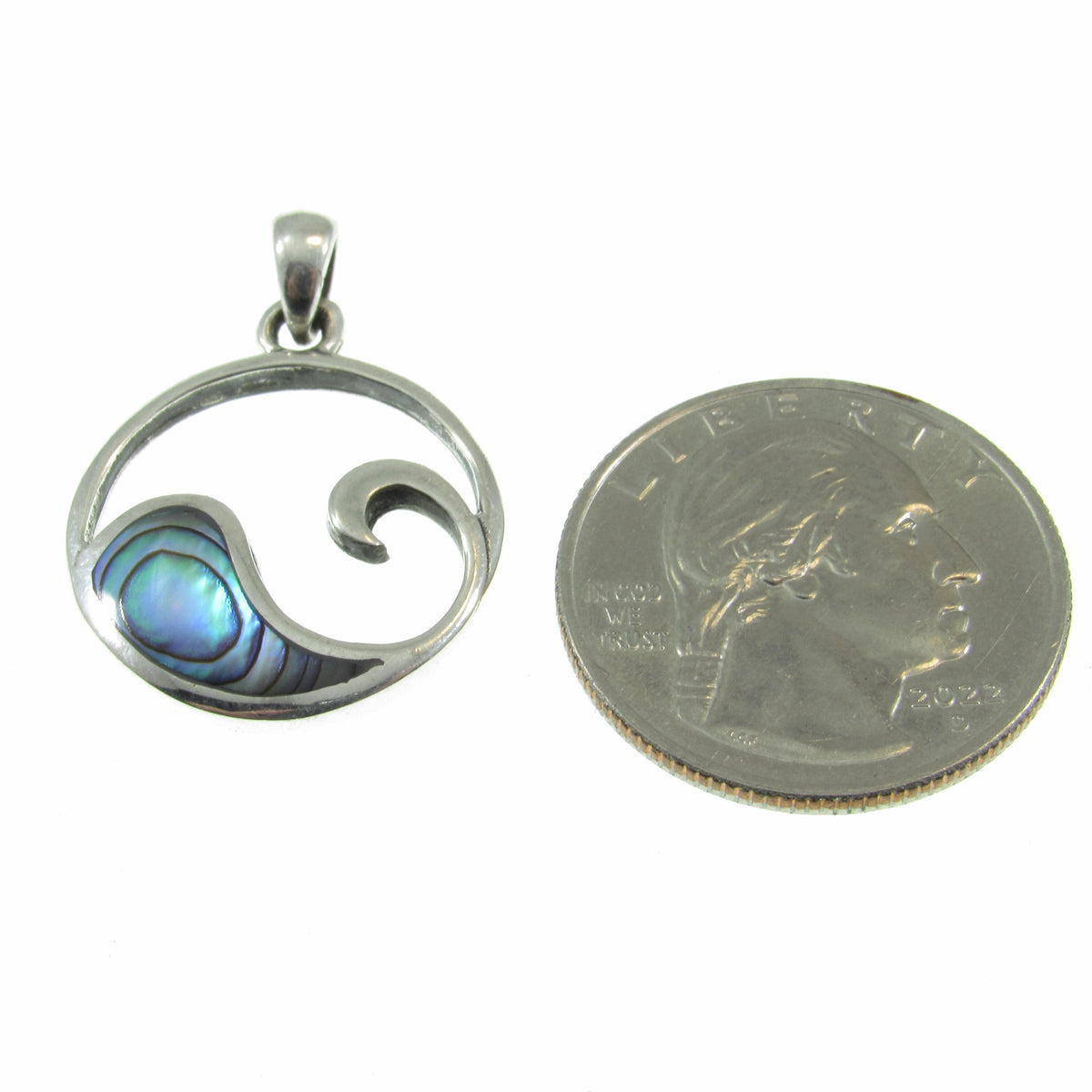 Solid 925 Sterling Silver Wave Pendant with Abalone Shell – Handcrafted Ocean Jewelry, Surfer Necklace Charm – Minimalist Nautical Charm
