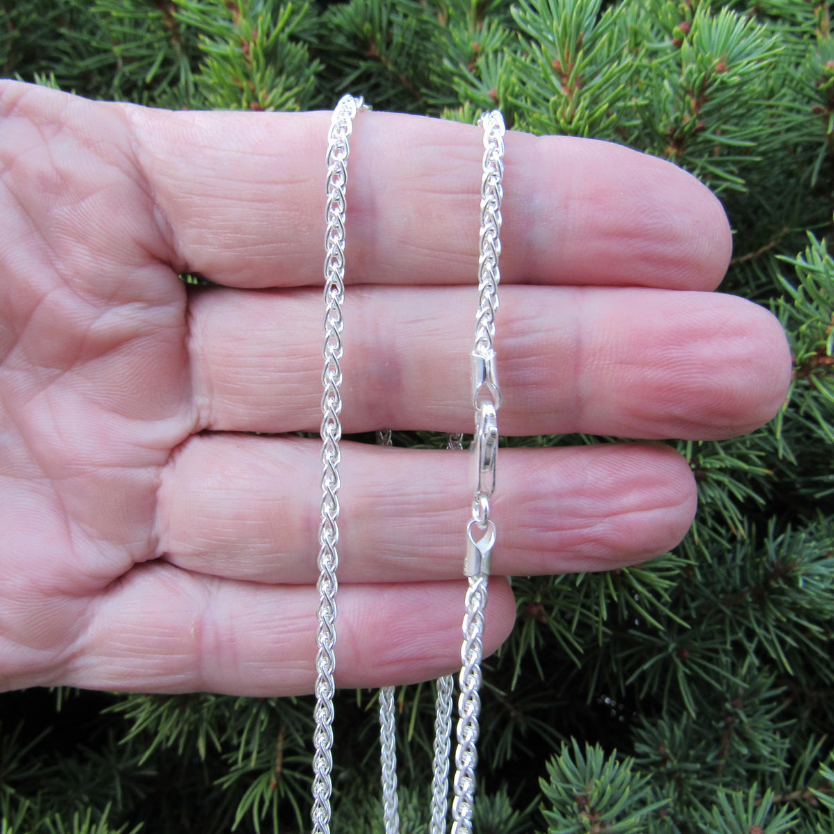 2.5MM Solid 925 Sterling Silver Wheat Chain for Men & Women, Italian Spiga Necklace, Bracelet or Necklace Chain, Made in Italy, 060 Gauge
